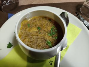 Hot broth with shiitake at La Tecia Vegana in Venice