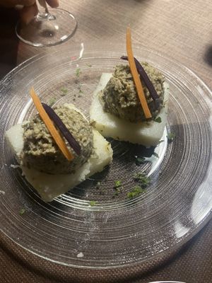 “Seafood” style hummus on polenta   at La Tecia Vegana in Venice