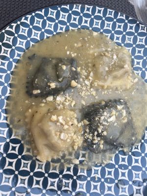 Ravioli with seitan and porcini  at La Tecia Vegana in Venice