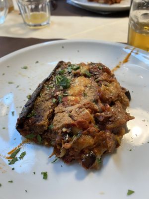 Eggplant with tomato sauce  at La Tecia Vegana in Venice