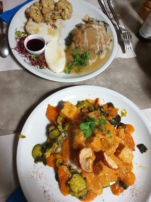 Seitan Roast with polenta &tempeh seaweed rice at La Tecia Vegana in Venice
