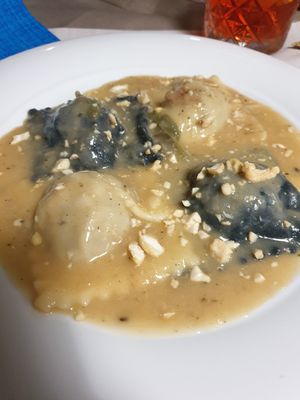 Black and white ravioli at La Tecia Vegana in Venice
