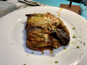 eggplant parmigiana  at La Tecia Vegana in Venice