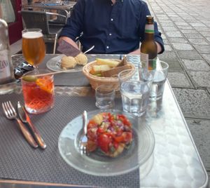 Panzanella and hummus (served like ice cream! Super yummy big portion. at La Tecia Vegana in Venice