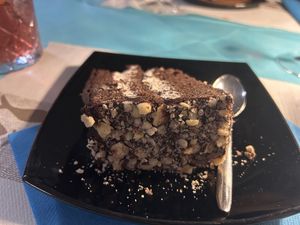 Three layered cake  at La Tecia Vegana in Venice