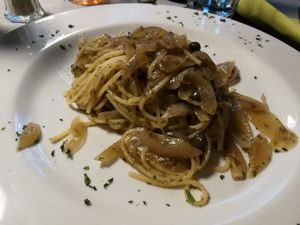 Bigoi in vegan salsa - delicious! at La Tecia Vegana in Venice