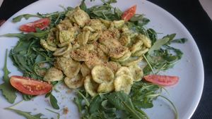 Orecchiette with rocket and almond pesto at La Tecia Vegana in Venice