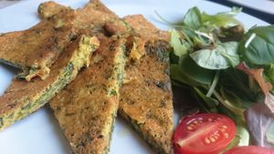 Chickpea omelette with spinash at La Tecia Vegana in Venice