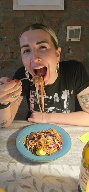Beautiful wife and her pad thai. at La Tecia Vegana in Venice