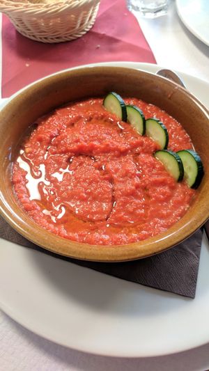 daily soup - gazpacho! at La Tecia Vegana in Venice