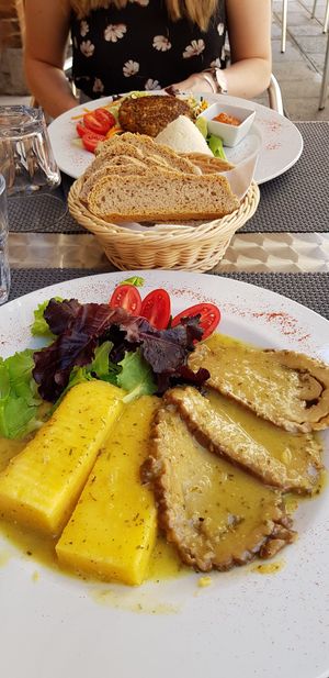 Seitan roast with polenta and lentil burger at La Tecia Vegana in Venice