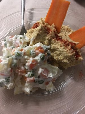 Russian salad and hummus at La Tecia Vegana in Venice