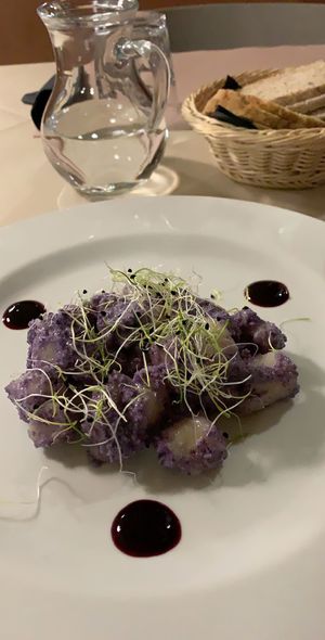 Gnocchi with purple cabbage sauce at La Tecia Vegana in Venice