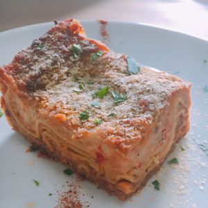 Lasagna con ragú di seitan  at La Tecia Vegana in Venice