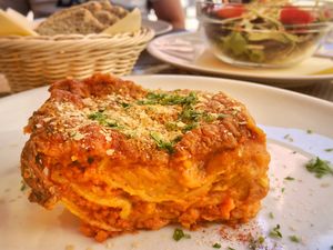 Lasagna - delish with the side salad  at La Tecia Vegana in Venice