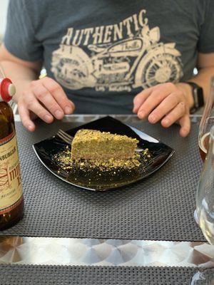 Raw cake of pistachios, cashews, nuts & almonds. at La Tecia Vegana in Venice