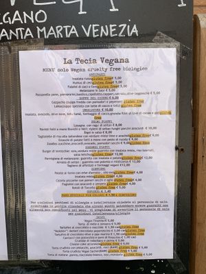 Italian Menu at La Tecia Vegana in Venice