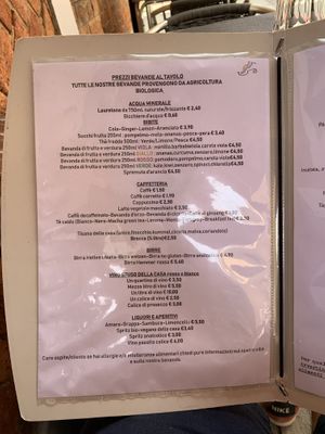 Drink menu  at La Tecia Vegana in Venice