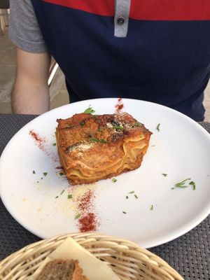 Lasagna with seitan ragu  at La Tecia Vegana in Venice