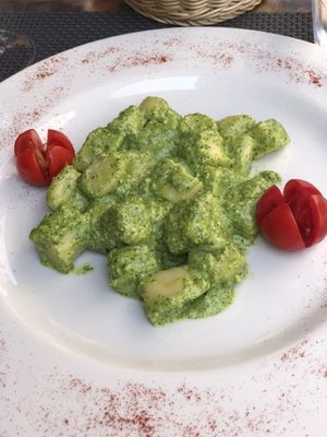 Gnocchi with pesto at La Tecia Vegana in Venice