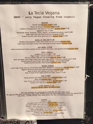 English menu at La Tecia Vegana in Venice