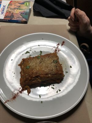 Lasagne with seitan Ragu sauce at La Tecia Vegana in Venice