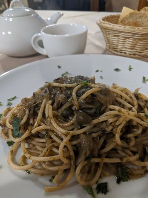 "Bigoi in salsa" (Traditional Venetian dish, but Vegan!) at La Tecia Vegana in Venice