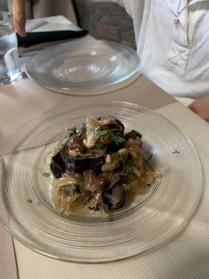 Aubergine in sour mmmm at La Tecia Vegana in Venice