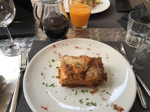 Fabulous seitan lasagne at La Tecia Vegana in Venice