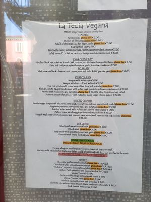 Menu at La Tecia Vegana in Venice