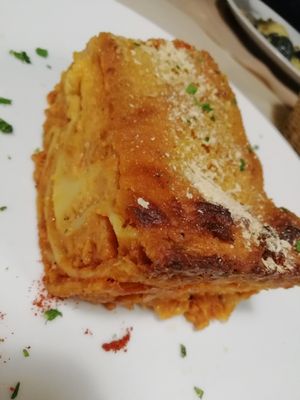 Lasagna with seitan ragu at La Tecia Vegana in Venice