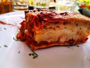 Lasagna with seitan ragu at La Tecia Vegana in Venice