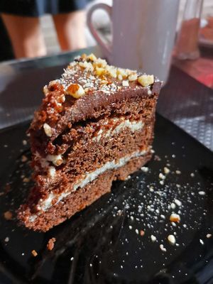 Hazelnuts and chocolate cake with cream at La Tecia Vegana in Venice