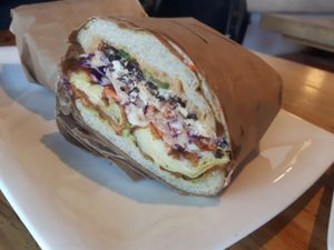 Fried Artichoke sandwich 💚 at The Arbor in Vancouver