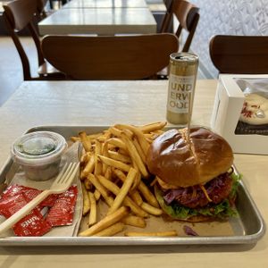K-Pop & Cluck - Korean inspired faux chicken sando. Look at all those fries!  at Kal'ish in Chicago