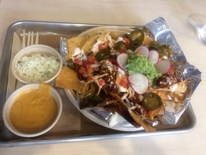 Nachos! THe cheese and vegan chorizo were delish! They were great! at Kal'ish in Chicago