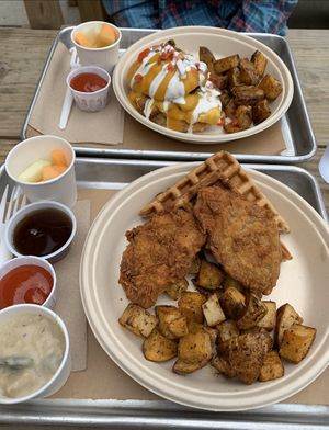 Chicken and waffles and eggs Benedict at Kal'ish in Chicago
