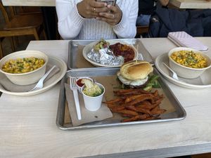 Fish tacos, Mac and cheese, sweet potato fries, and cheese burger  at Kal'ish in Chicago