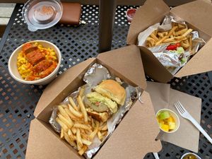 Hot clucker ‘mac, monstruo verde, gyro sandwich  at Kal'ish in Chicago