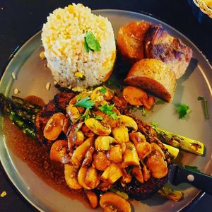 Beyond Steak with mushrooms, rice and potatoes at The Lemon Tree in St Catharines