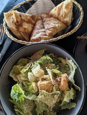 Caesar salad and warm pita at The Lemon Tree in St Catharines