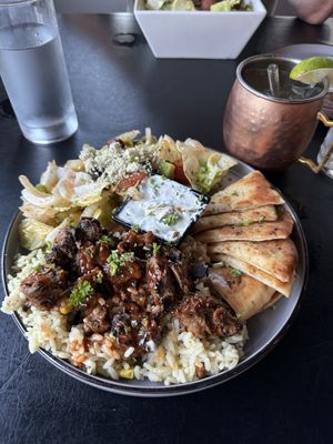 The Greek platter with shiitake mushroom skewers.    at The Lemon Tree in St Catharines