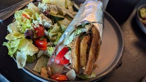 Chicken wrap and Greek salad at The Lemon Tree in St Catharines