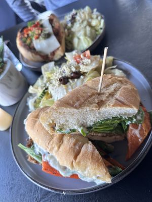 Eggplant sandwich with Greek salad  at The Lemon Tree in St Catharines