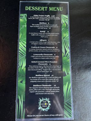 Dessert menu  at The Lemon Tree in St Catharines