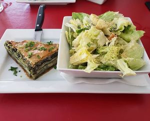 Burek (baked spinach and feta in phyllo pastry) with a side Ceasar salad at The Lemon Tree in St Catharines