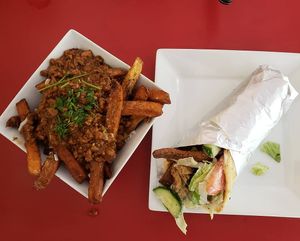 Chick'n wrap with chili poutine at The Lemon Tree in St Catharines