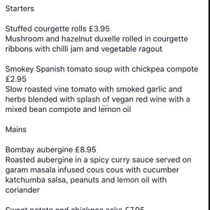 menu at The Farmers Arms in Frankby