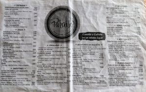 Menu (front) at Paraíso Vegano in Mexico City