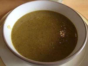 vegan pea, potato and mint soup at McNab's in Barnard Castle